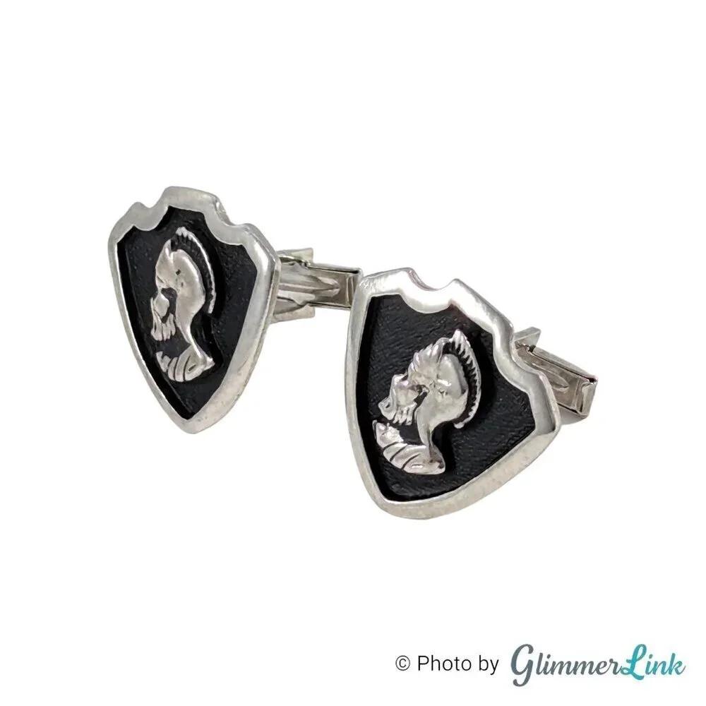 Vintage Roman Legionnaire Centurion Crenulated Shield Silver Tone Cufflinks